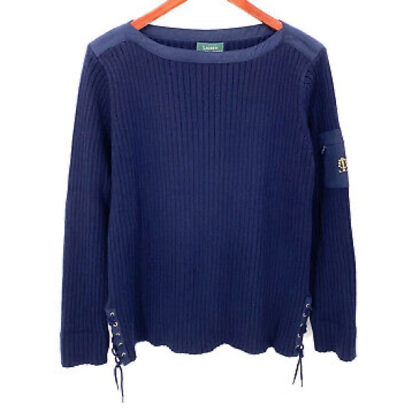 Polo Ralph Lauren Sweaters - Polo Ralph Lauren Vintage Navy Nautical Sweater Anchor Pocket Boat Neck Sweater